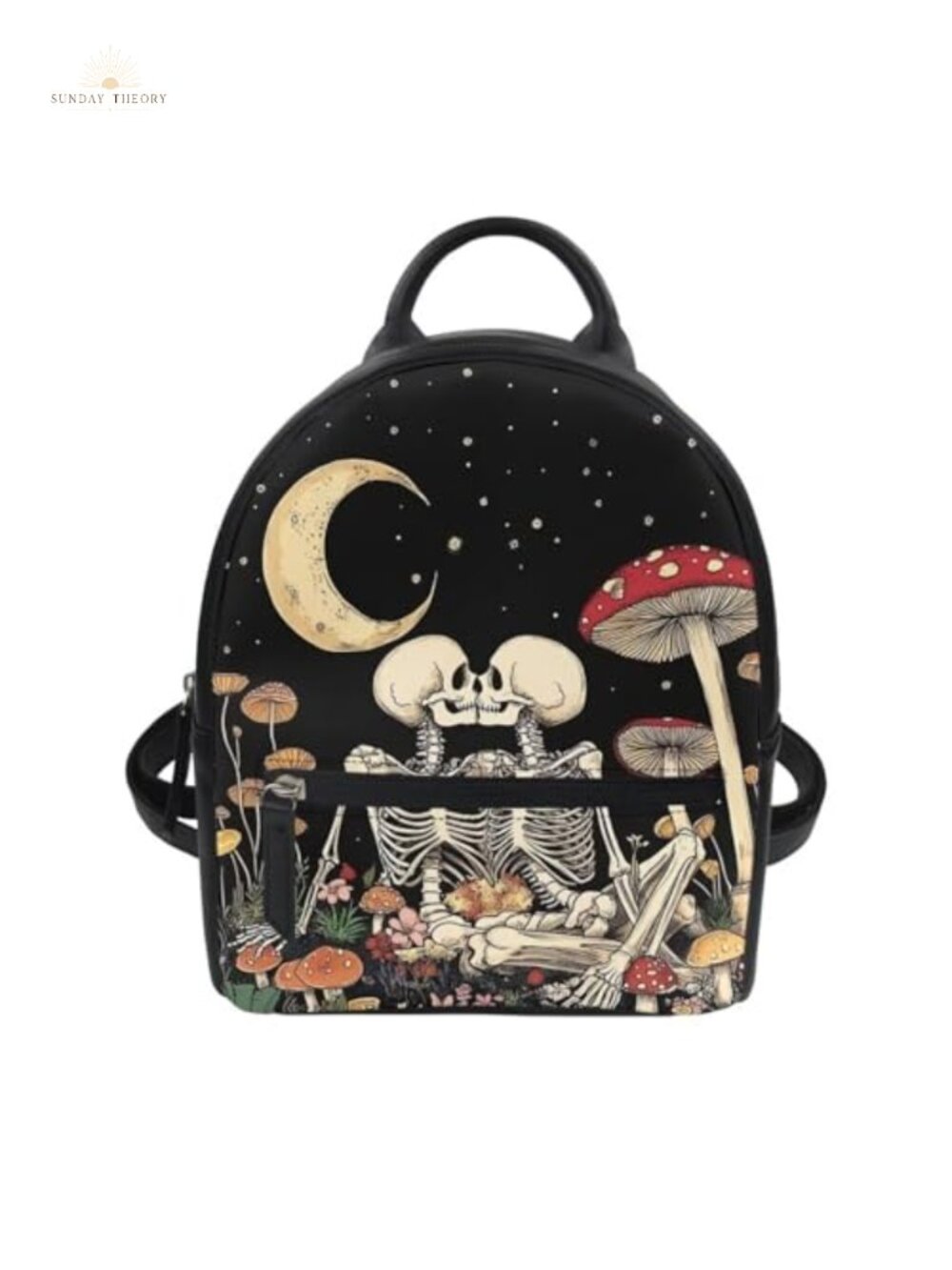 Skull Mushroom Mini Backpack PU Leather Adjustable Strap Travel Daypack